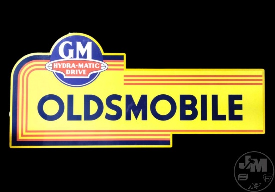 OLDSMOBILE GM HYDRA-MATIC DRIVE OLDSMOBILE DIE CUT ALUMINUM SIGN. 47"