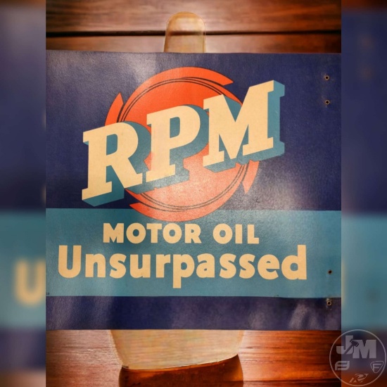 RPM MOTOR OIL UNSURPASSED, ORIGINAL HIGH-QUALITY ADVERTISING CARDBOARD SIGN