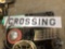 A PALLET OF, OLD SIGNS, ANTIQUE SCALE, HUB CAP, ICE
