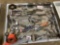 A PALLET OF, WIRE WHEELS, WRENCHES, SQUARE, C CLAMP, SPEED