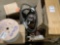 A PALLET OF MISC PARTS, WIRING, RADIOS, CHARGERS, REESE HITCH