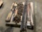 A PALLET WITH, CHAINS, BOLT CUTTERS, CHAIN BINDERS, SLEDGE HAMMERS,