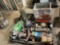 A PALLET OF ANTIQUE TOYS, FIRE EXTINGUISHER, 7-UP COOLER, AND