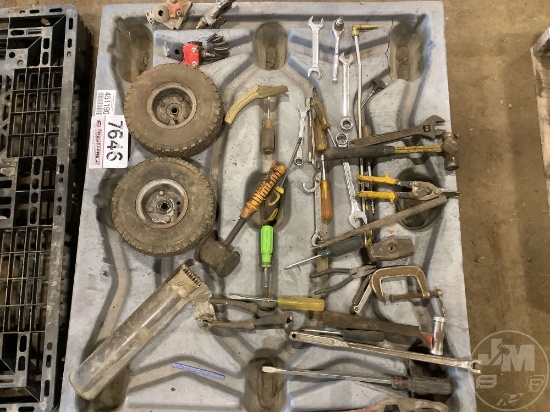 A PALLET OF, WRENCHES, HAMMERS, SNIPS, SCREW DRIVERS, GLAD HAND