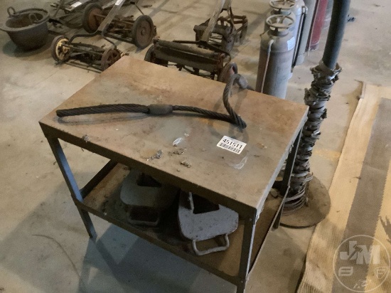 METAL WORK TABLE, HOME MADE HOSE CLAMP RACK, CABLE SLING