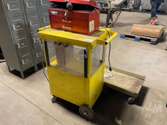 2 METAL ROLLING CARTS, TOOLBOX WITH CONTENTS