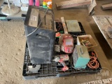 PALLET OF, PAPER SHREDDER, WELDING HELMET, BOLTS, TIME CLOCK, SCALE