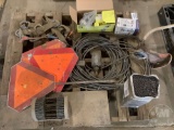 A PALLET OF, 7018 WELDING RODS, SLOW MOVING VEHICLE SIGNS,