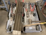 A PALLET OF, BOLT CUTTERS, SLEDGE HAMMER, CONCRETE FLOATS