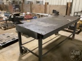 HEAVY DUTY STEEL WORK BENCH 4X8 ON CASTERS, HAS 2