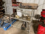 METAL 3 SHELF RACK, CUTTING TORCH GAUGES, MISC. TOOLS AN