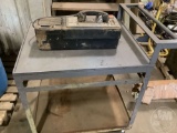 METAL ROLLING SHOP CART, OLD PAY PHONE