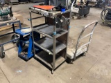 FLAT BED CART, WELDER CART, ROLLING METAL SHELF CART.