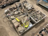 PALLET OF TOOLS, STRAPS, AIR FITTINGS, EMERGENCY TRIANGLES