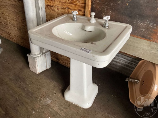 ANTIQUE PEDESTAL SINK, TWO PIECE, SOME HAIRLINE CRACKS