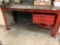 6’...... STEEL WORK TABLE, DRAWERS WITH CONTENTS, COLUMBIAN VISE, STOOL
