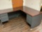2 L SHAPED METAL OFFICE DESKS, WALL CORK PIN BOARD