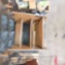 SMALL WOODEN DESK, LARGE TARP