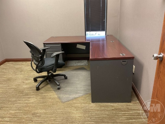 CABINET, DESK, DESK MAT, CUSHIONED CHAIRS
