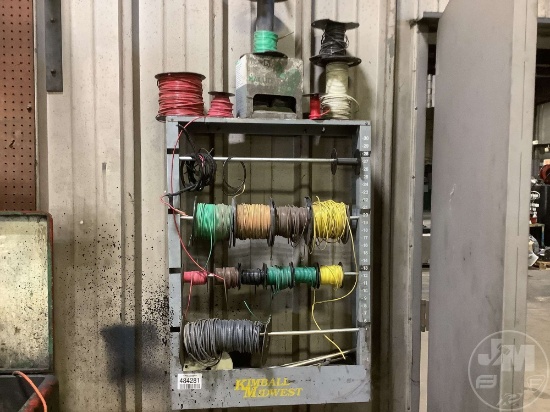 WIRE RACK WITH ROLLS OF WIRE