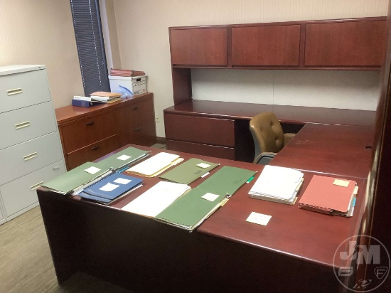 WRAP AROUND OFFICE DESK WITH MAT AND CHAIR, FILE