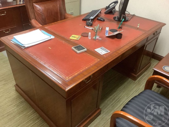 OFFICE DESK WITH INLAYED TOP, LEATHER DESK CHAIR WITH CHAIR