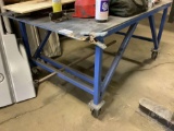 WOOD TOP METAL TABLE ON WHEELS, NO CONTENTS
