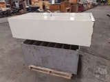 DOUBLE DOOR METAL CABINET, WOODEN CABINET WITH STORAGE SLOTS, WOODEN