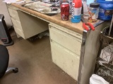 METAL OFFICE DESK WITH WOODEN TOP, CREDENZA FILE CABINET, 4