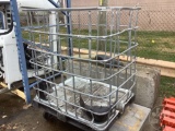 METAL PALLET WITH CAGE, PLASTIC CART ON WHEELS NO HANDLES