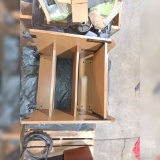 SMALL WOODEN DESK, LARGE TARP
