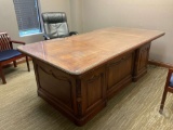 WOODEN ROMWEBER DESK WITH MATCHING CREDENZA, CUSHIONED CHAIRS,DESK CHAIR, WHITE