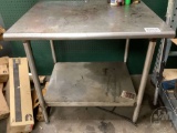 36”...... STAINLESS WORK TABLE AND CHAIR, TRASH CAN AND LOAD