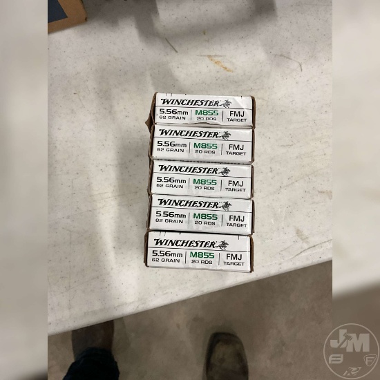 5 BOXES 5.56 62 GRAIN FULL METEL JACKETS 100 ROUNDS