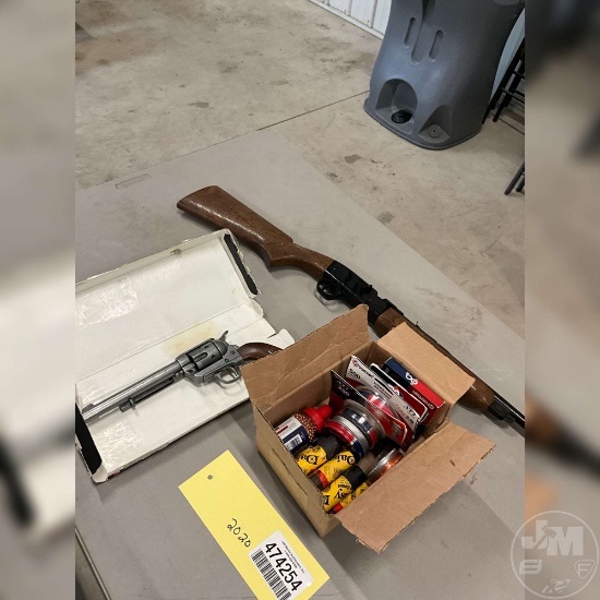 BB GUN RIFLE , REPLICA PISTOL BOX OF BBS AND