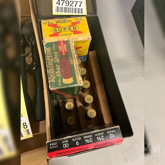 AMMO BOX WITH VARIOUS SHOTGUN ROUNDS 12 GA AND DISPLAY