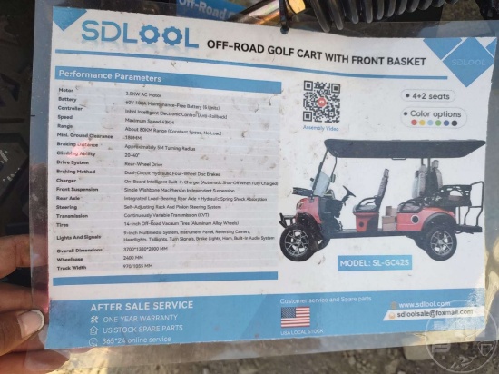 UNUSED 2026 SDLOOL SL-GC42S SN: JK-YYGEF42S260688 6-SEATER GOLF CART