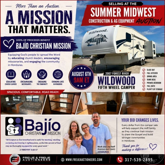 CHARITY LOT - 2007 FOREST RIVER WILDWOOD FIFTH WHEEL CAMPER VIN: 4X4FWBK2X7M001396
