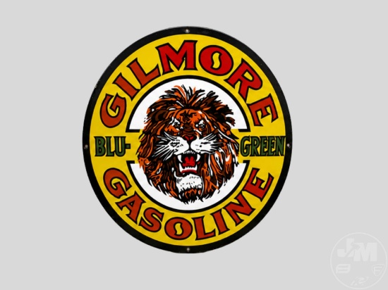 GILMORE GASOLINE SIGN, SINGLE-SIDED PORCELAIN AND ENAMEL, APRROX 30"