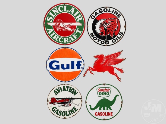 COLLECTION OF SIX VINTAGE-STYLE ADVERTISING SIGNS, RANGING APPROXIMATELY FROM 8”......