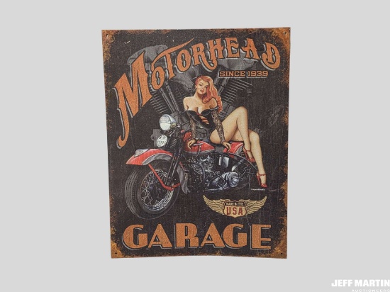 MOTOR HEAD GARAGE TIN SIGN, 12" X 17"