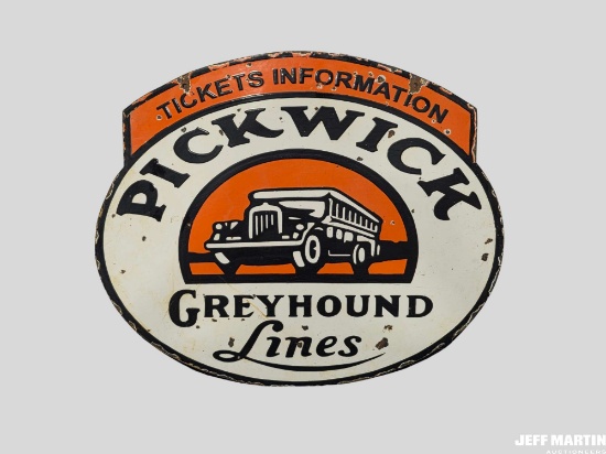 PICKWICK GREYHOUND LINES PORCELAIN SIGN, 24' X 20"