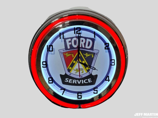 FORD SERVICE NEON CLOCK, 19", BROKEN