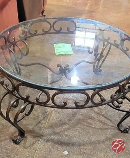NEW Cast Iron Glass Top Round Living Room Table
