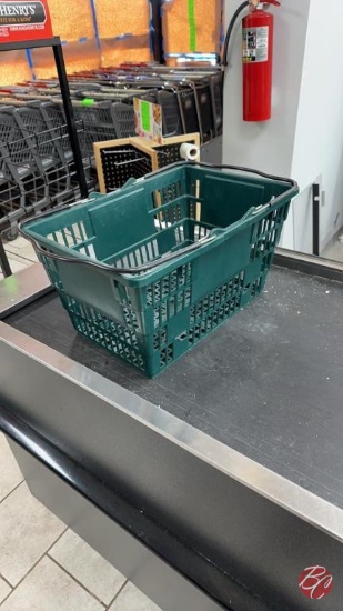 Plastic Green Shopping Baskets W/ Black Handles
