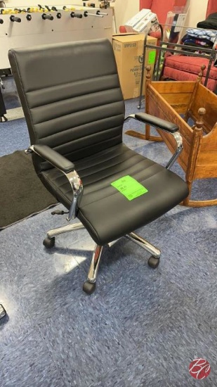 Chrome Frame Leather Black Office Chair W/ Casters