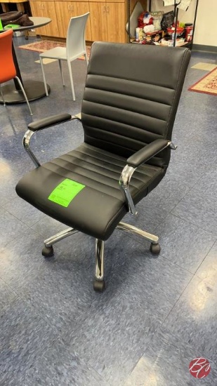 Chrome Frame Leather Black Office Chair W/ Casters
