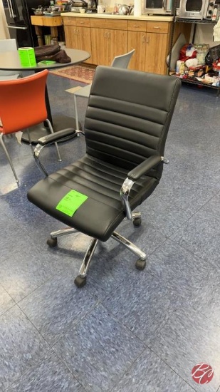 Chrome Frame Leather Black Office Chair W/ Casters