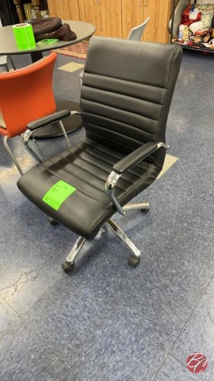 Chrome Frame Leather Black Office Chair W/ Casters