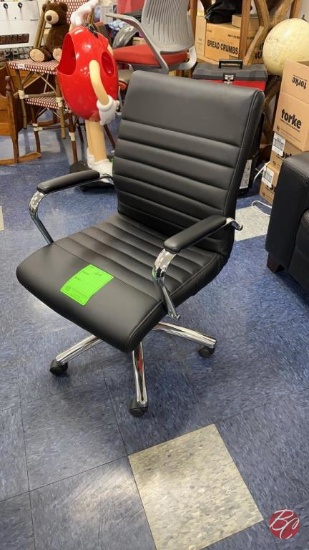 Chrome Frame Leather Black Office Chair W/ Casters